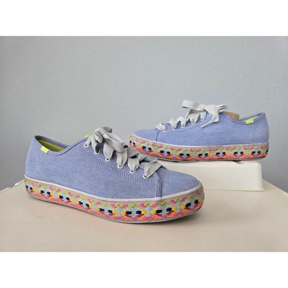 Keds Triple Kick Aztec Geo WF2627 Women’s 11 Platform Sneakers Blue Embroidered - Picture 1 of 8